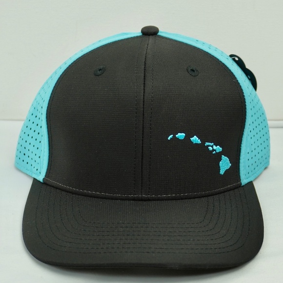 808 Clothing Co Maui Hawaii Small Islands Running Hat Mesh Turquoise Blue Black - Picture 1 of 6